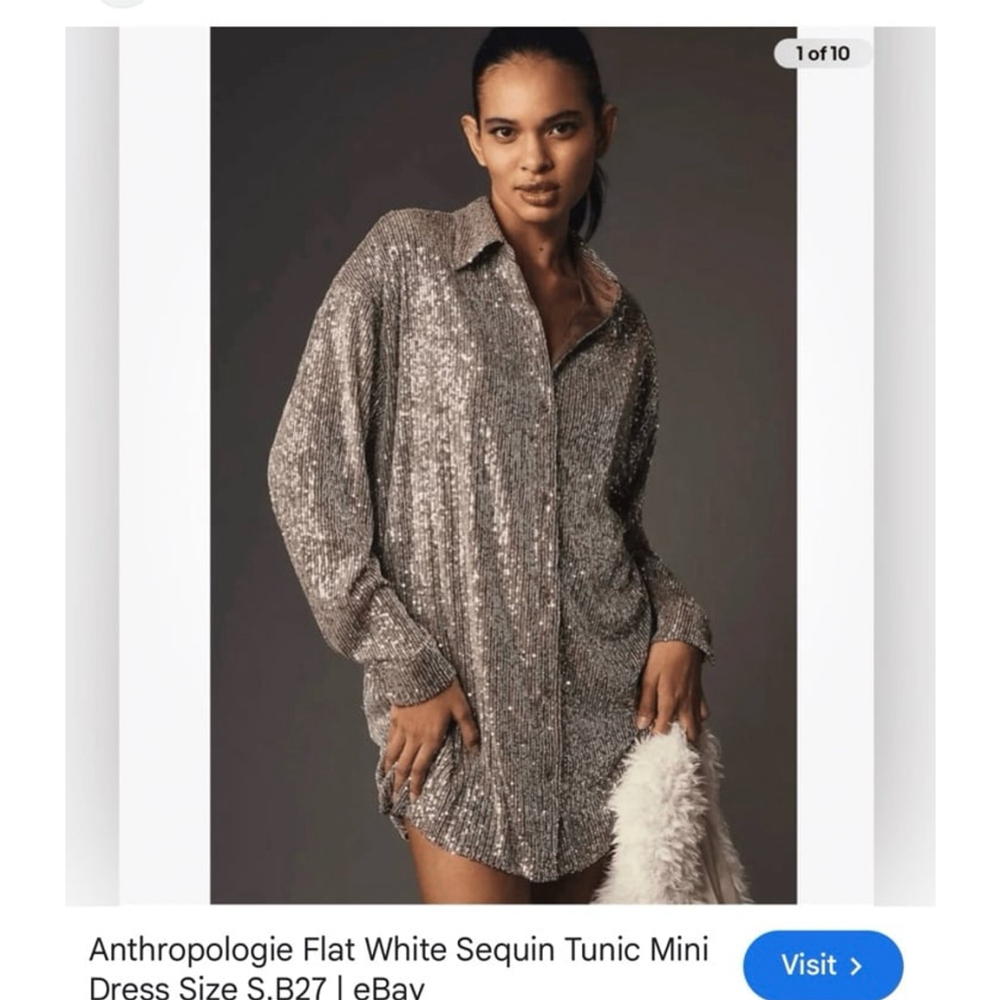 NWOT Anthropologie FLATWHITE sequin button down dress M MP